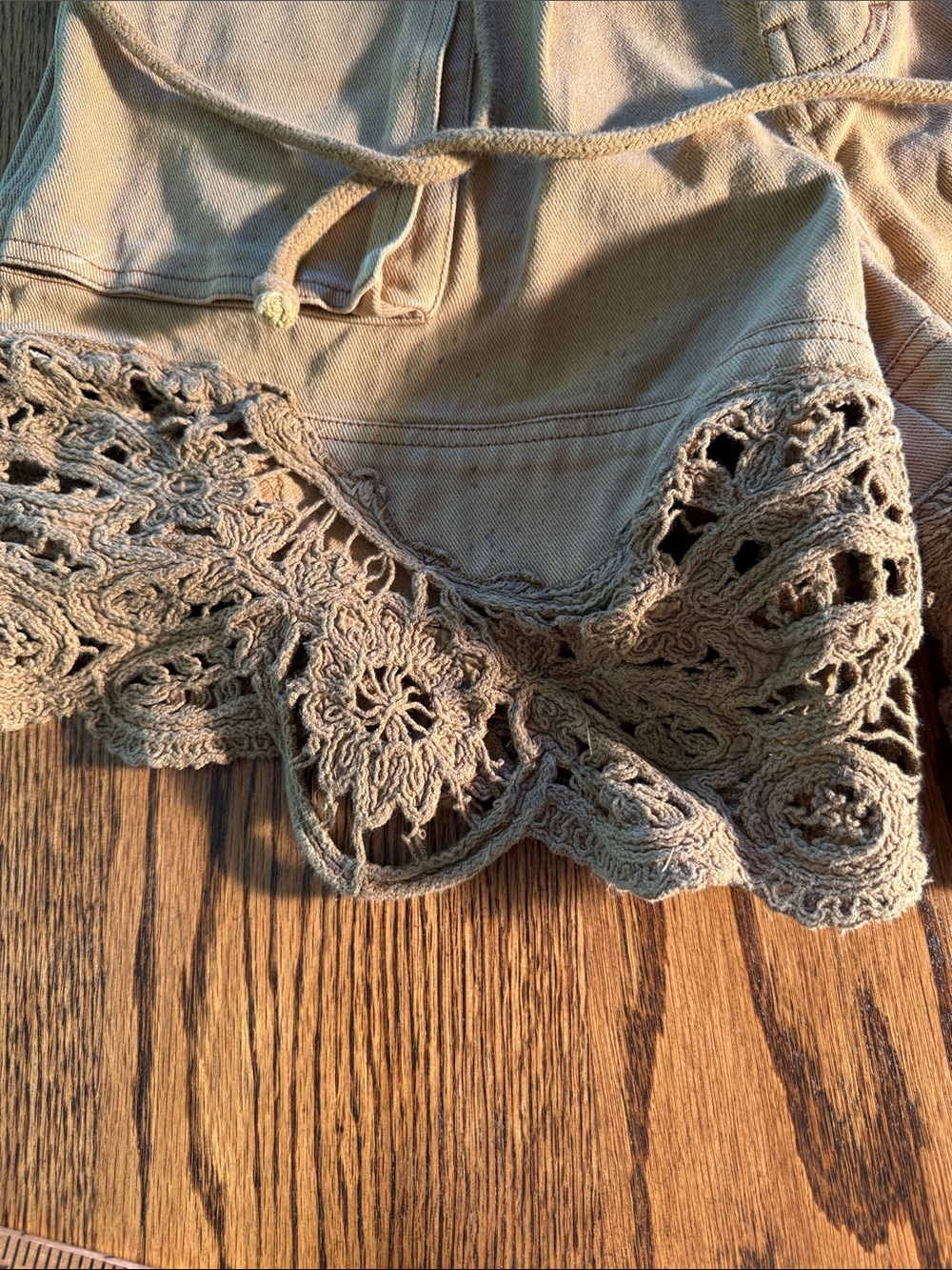 We The Free Boho Crochet Hem Utility Shorts Tan Drawstring Festival 26 - Picture 16 of 16